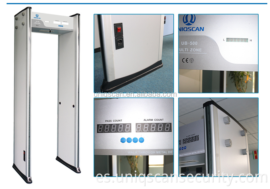 6 zonas de puerta de seguridad marco paseo a través del detector de metales UB500